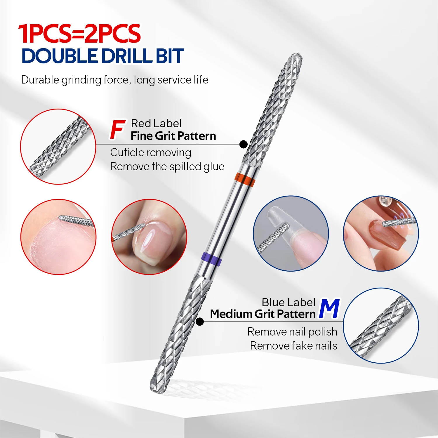 Broca para uñas disponible de doble cabezal, carburo de tungsteno profesional 2 en 1, accesorios para limpieza de cutículas de uñas, 1 ud.