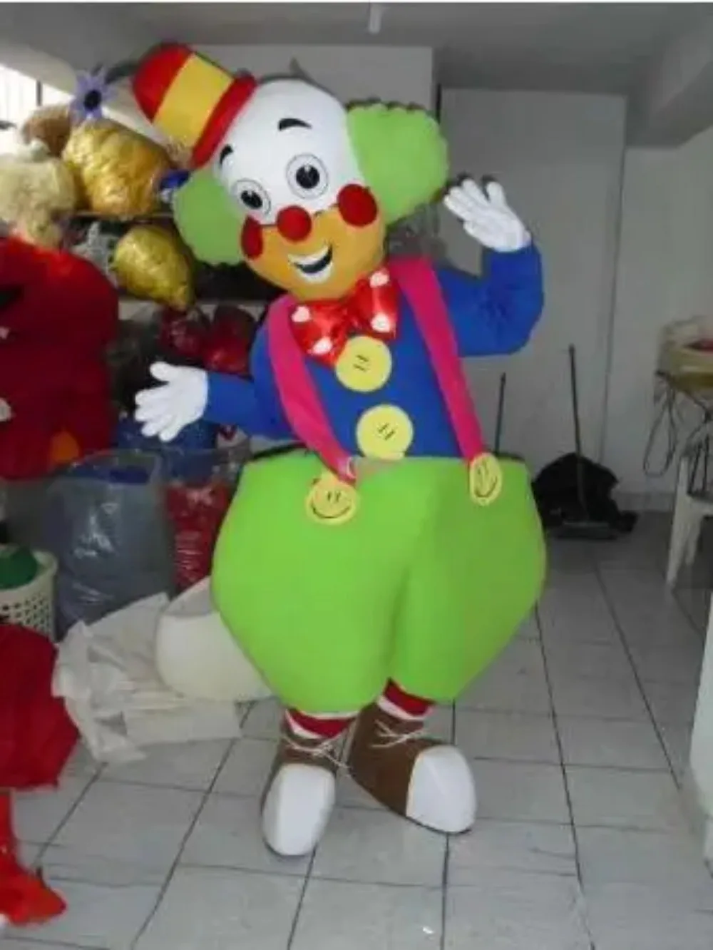 Lustiges Zirkusclown-Kostüm Laufpuppen-Outfit mit Roter Nase für Halloween Karneval Cosplay Party Fasching
