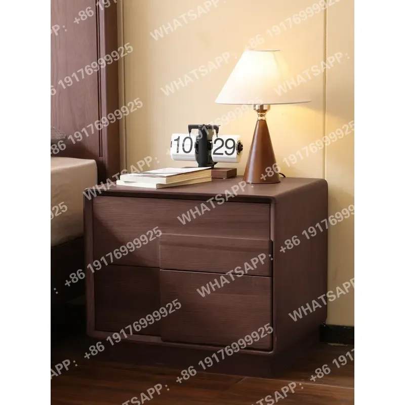 Ash Wood Vintage Style Bedside Table & Nightstand All Solid Wood Storage Cabinet for Small Apartment Bedroom Furniture