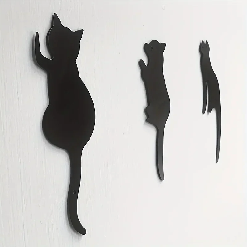 

Hello Young 3pcs Cute Cat Design Metal Keys HookSimple Robe & Towel Hook Nail-free Punch-free Strong Adhesive Hook Wall Hanging