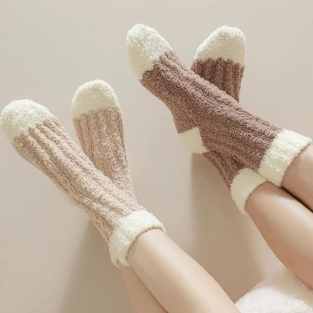 

3Pairs Cute Thickened Coral Fleece Socks Winter Sleeping Floor Plush Socks Simple Hosiery Mid Tube Socks Women Winter
