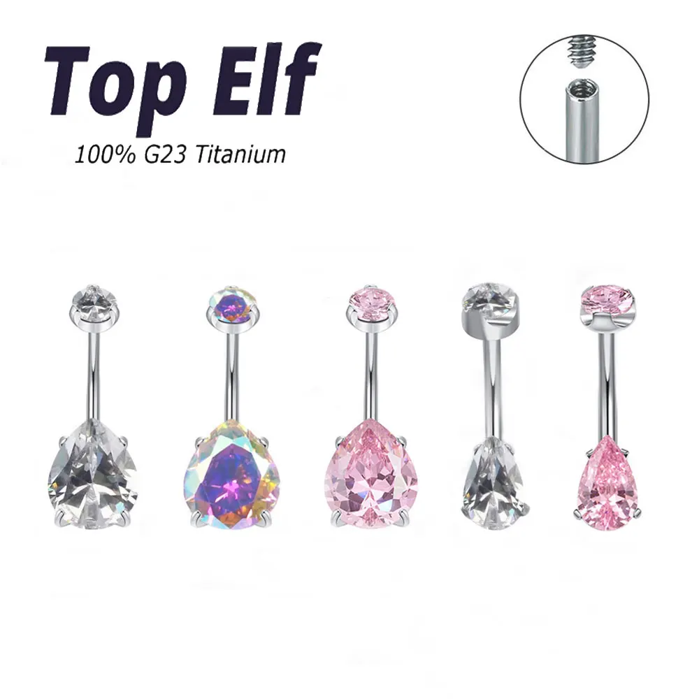 ASTM F136 Titanium CZ Reverse Curved Belly Nail Button Barbell Body Jewelry 14G Clicker Belly Button Ring Piercing