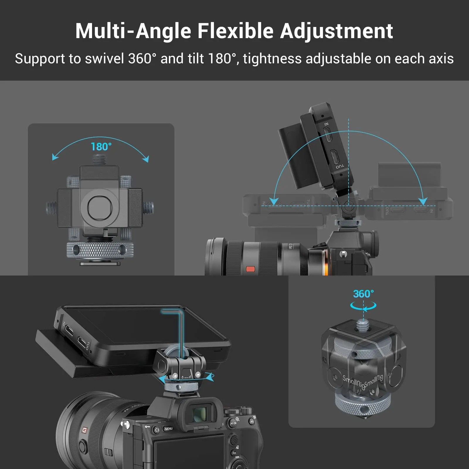 SmallRig Monitor Mount Lite with Cold Shoe Swivels 360° and tilts 180° Adjustable Built-in 1/4\