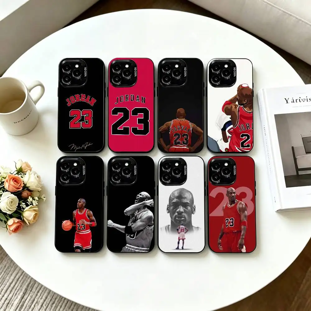 Coque de téléphone Basketball J-Jordan 23 pour iPhone 17, 16, 15, 14, 13, 12, 11 Plus, Pro Max, XS, avec intérieur argenté coloré