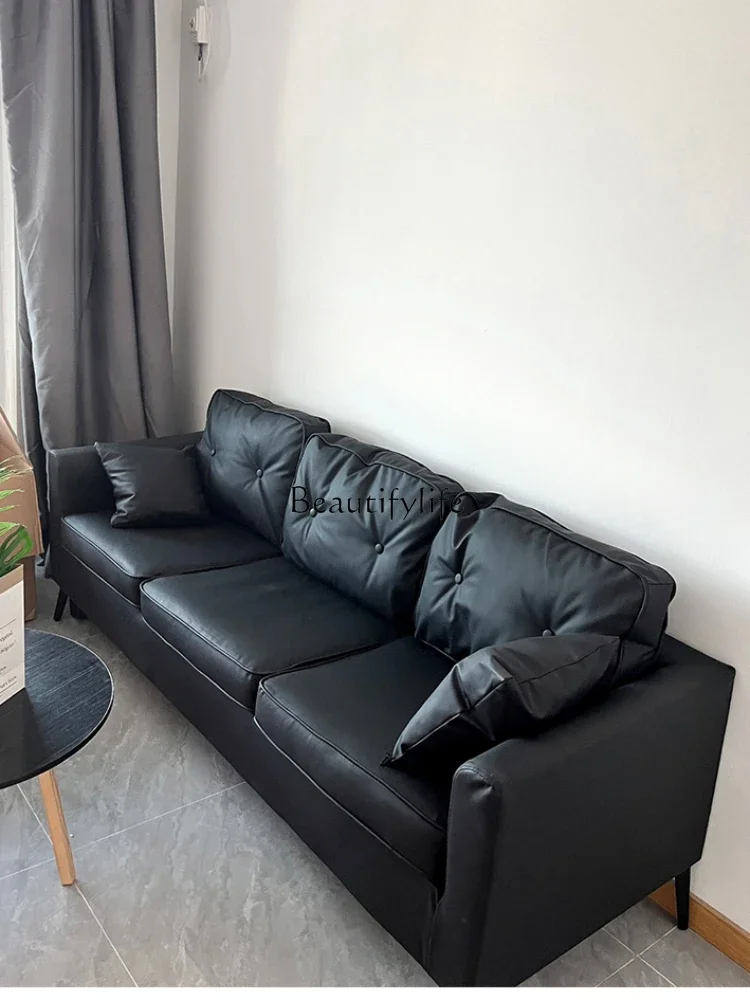 

yj5Sofa Small Apartment Home Double Black Leather Living Room