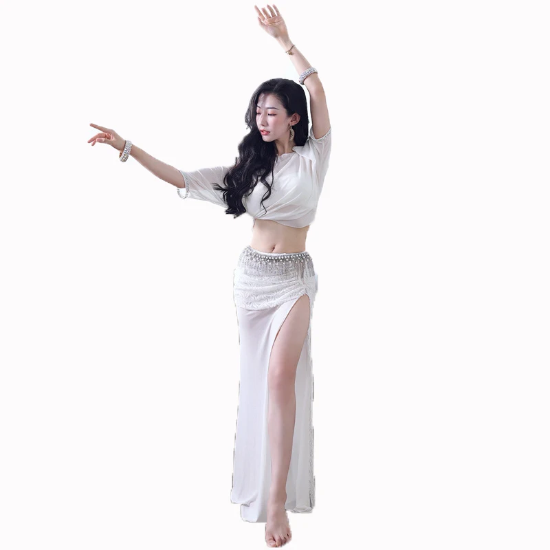 Belly Dancing Practice Set Clothes for Women Elegant Set Top+ Long Skirt 2pcs Adult Women Oriental Dance Professional Costumes