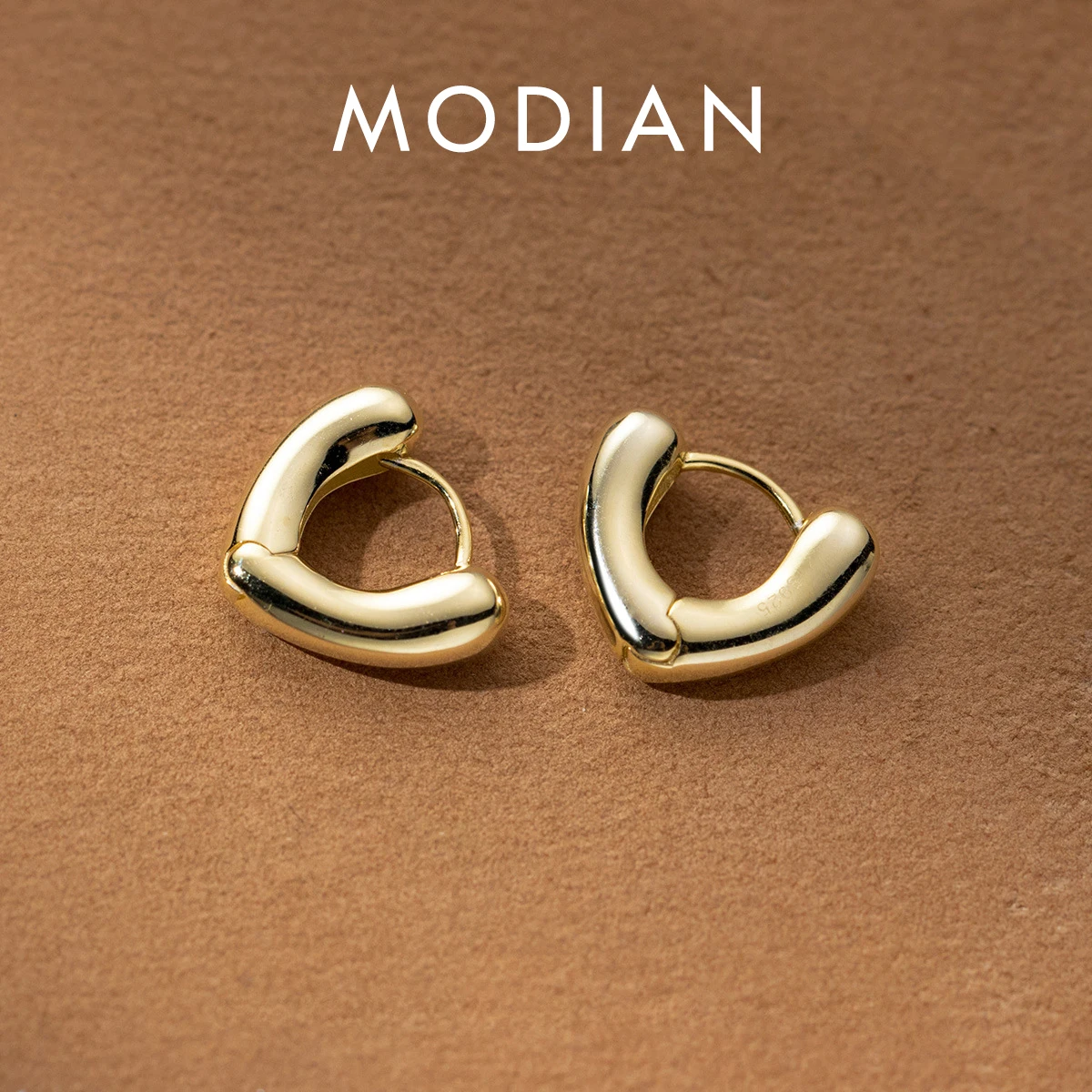 

MODIAN 925 Sterling Silver Smooth Shiny Simple Hearts Hoop Earrings Fahion Gold Color Buckle Earrings For Women Fine Jewelry