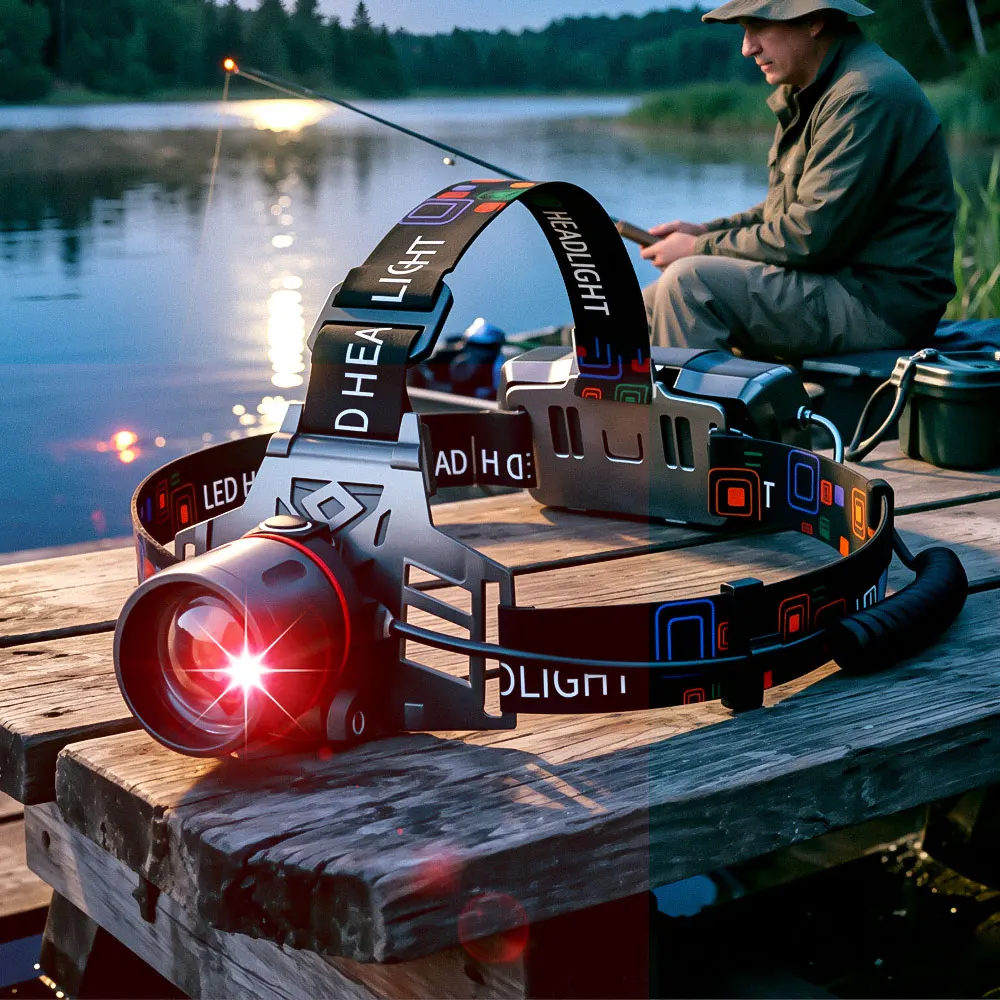 

Налобный фонарь с красным светодиодом, 3 режима, с зумом, на аккумуляторе 18650, для рыбалки, кемпинга, охоты