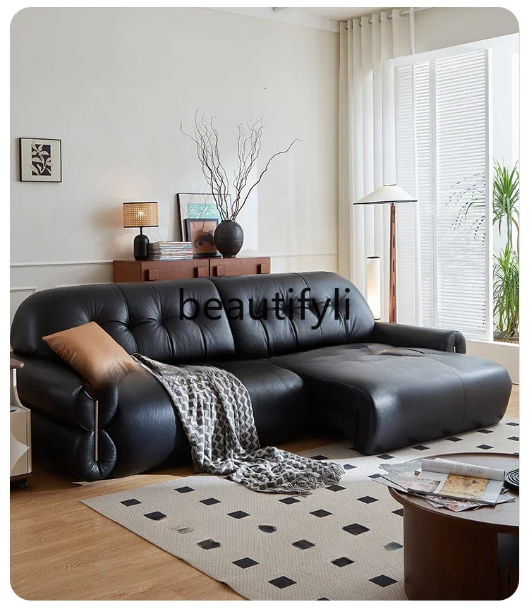 Zero wall electric leather sofa retractable retro style living room adjustable black