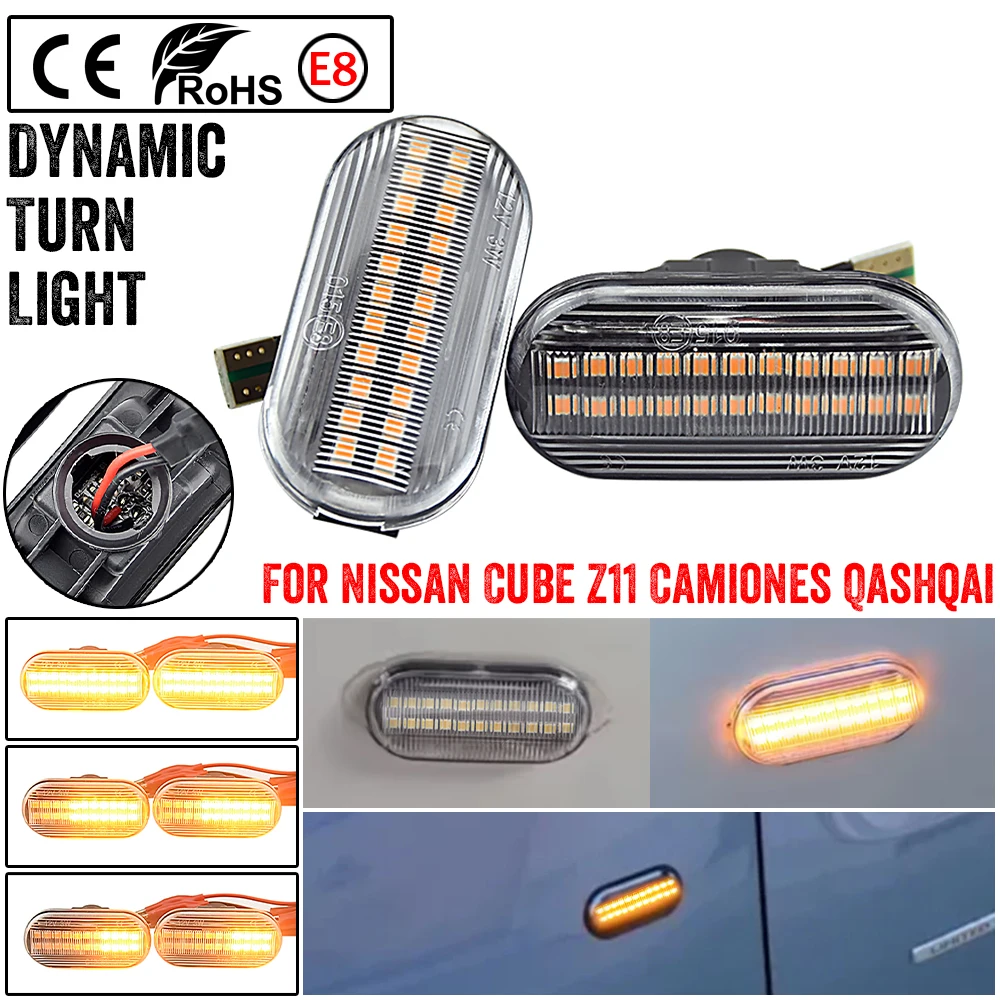 

Новый светодиодный динамический указатель поворота для Nissan Tiida C11 Note E11 Micra K12 NP300 Navara D40 Qashqai J10, повторитель бокового зеркала