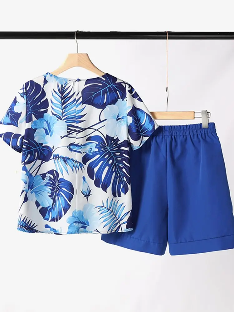 ZANZEA-Tops estampas florais e conjuntos de shorts, roupas casuais, estilo coreano, shorts soltos, sólidos, diário, feriado, 2 peças, verão, 2024