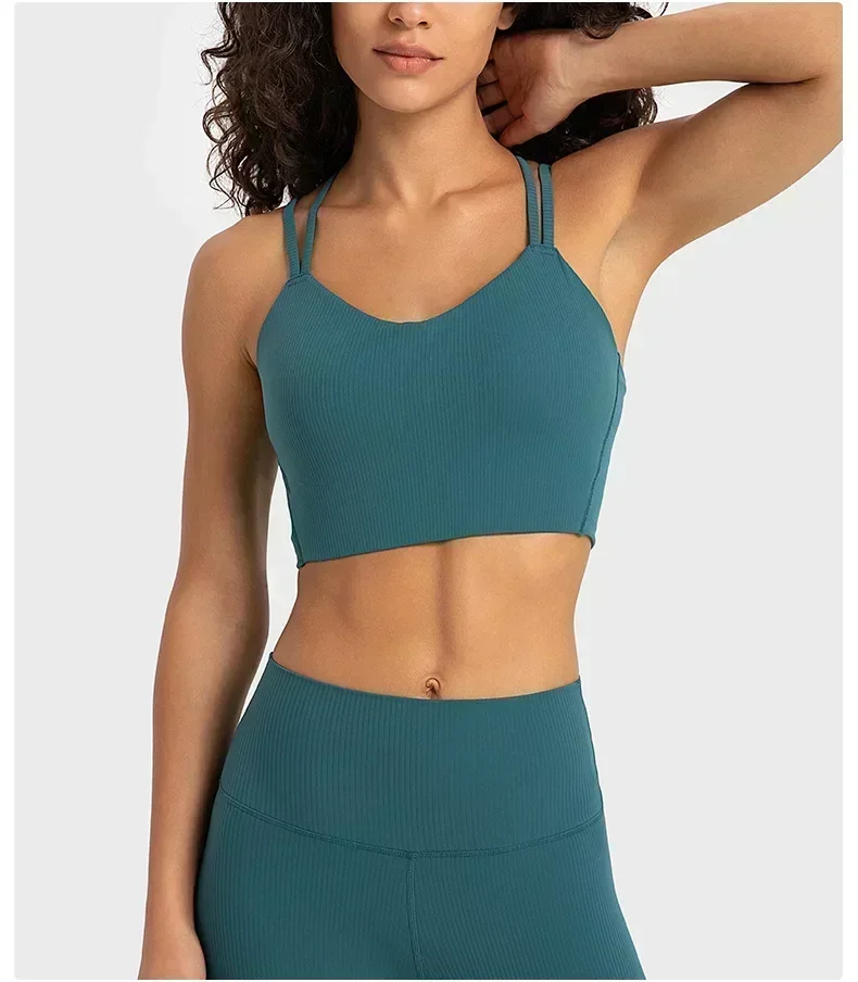 Soutien-gorge de sport citron pour femme, sous-vêtements de fitness, yoga, jogging en plein air, entraînement sportif, tissu côtelé glacé, haut court, vêtements précieux