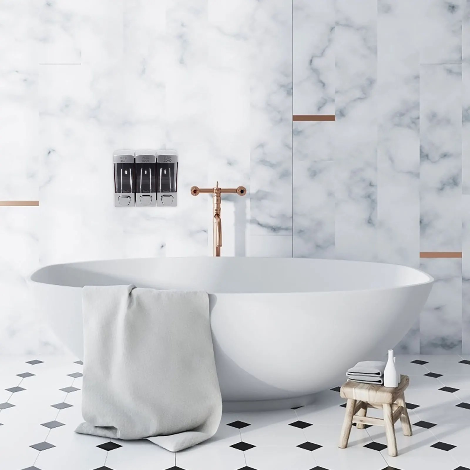 

ABS Wall Mount Shampoo Soap Gel Dispenser Three Outlets Bathroom Kitchen Hotel Use Easy Installation Shampoo Pump