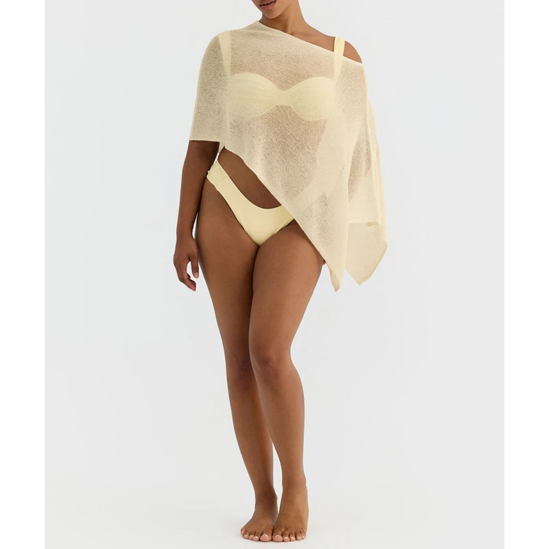 

Women's Knitwear Bikini Cover-ups See-through Off Shoulder Irregular Triangle Hem Puncho Loose Fit Pullover Summer Beach Tops