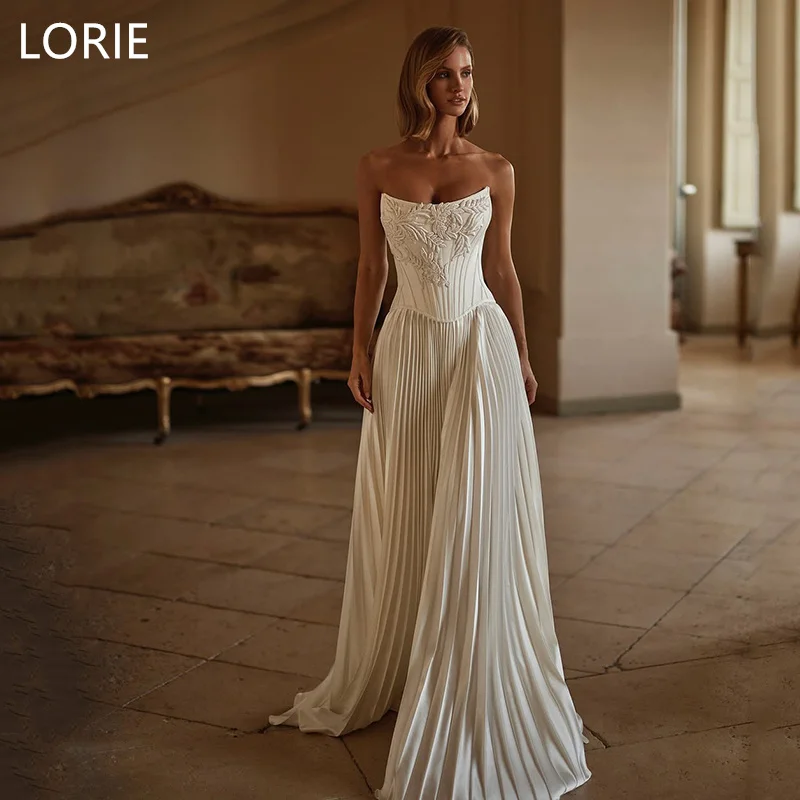 

LORIE Elegant A-line Satin Sweetheart Wedding Dress Applique Sleeveless Bridal Gowns vestidos de novia Backless Customized 2025