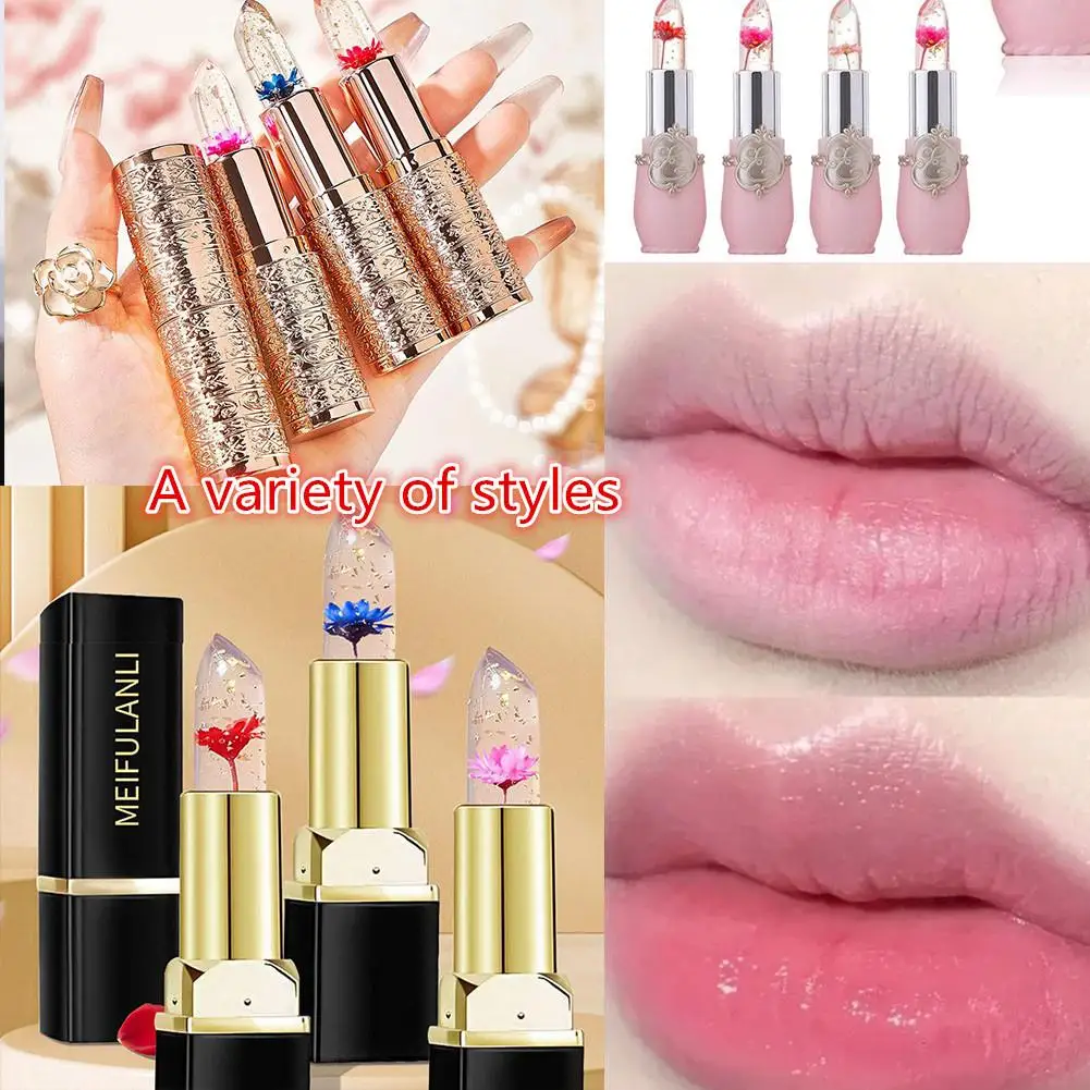 

Long Lasting Temperature Color Changing Lip Balm Crystal Jelly Flower Lipstick Gloss Transparent Moisturize Lips Makeup Cosmetic