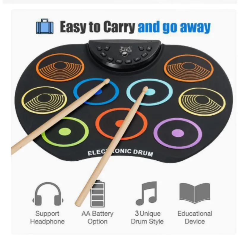 Colorful Roll‑Up Electronic Drum Kit Portable Foldable Silicone Drum Pad Kids Beginner Percussion Instrument