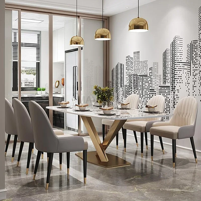 Stół kuchenny centralny prostokątny blat marmurowy biurko konsola podłogowa złote wykończenie luksusowy stół do jadalni dla 6 osób Mesa meble domowe