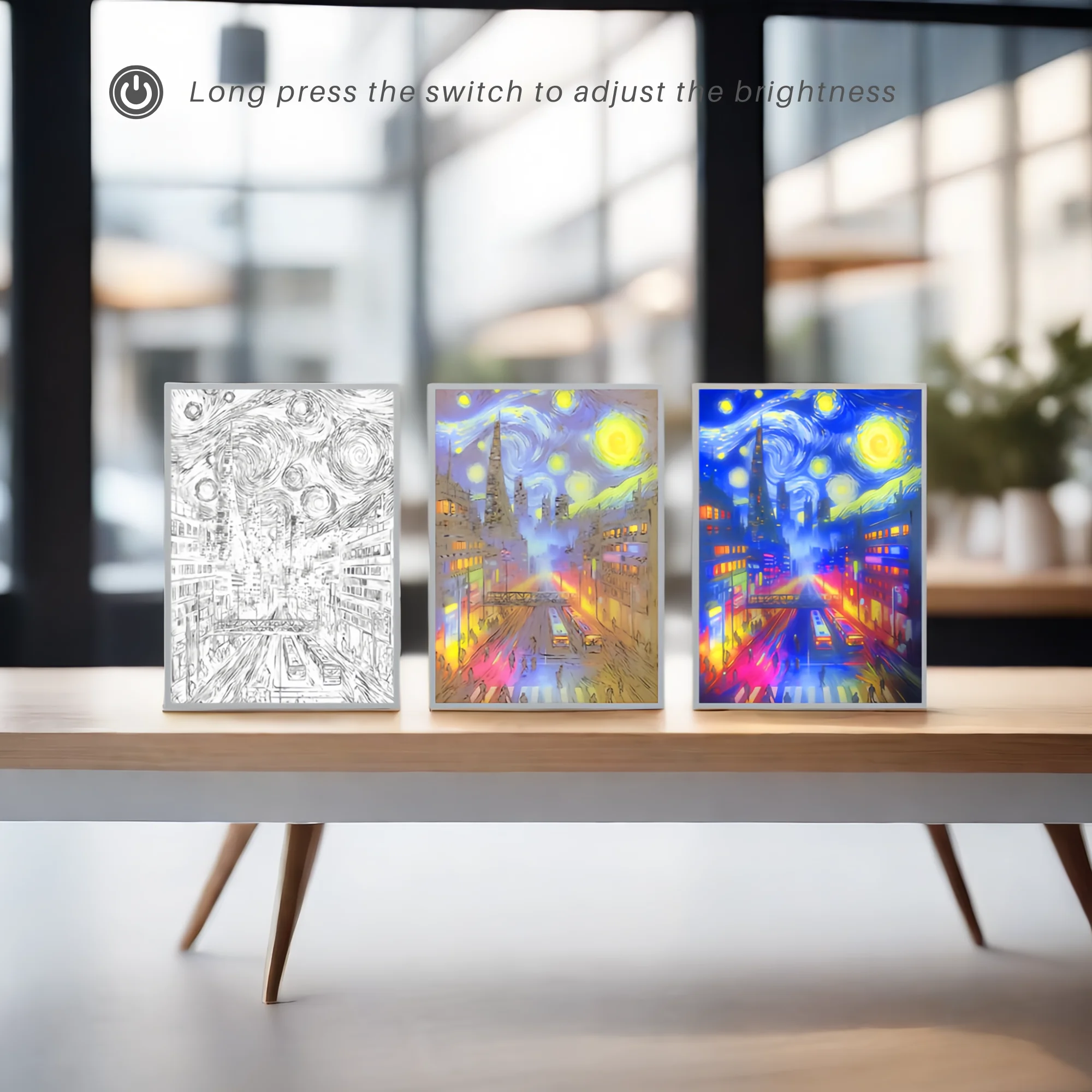 Pintura de luz de cielo estrellado LED cyberpunk Van Gogh, Marco simple, lámpara de noche recargable de atenuación USB, decoraciones para el hogar,