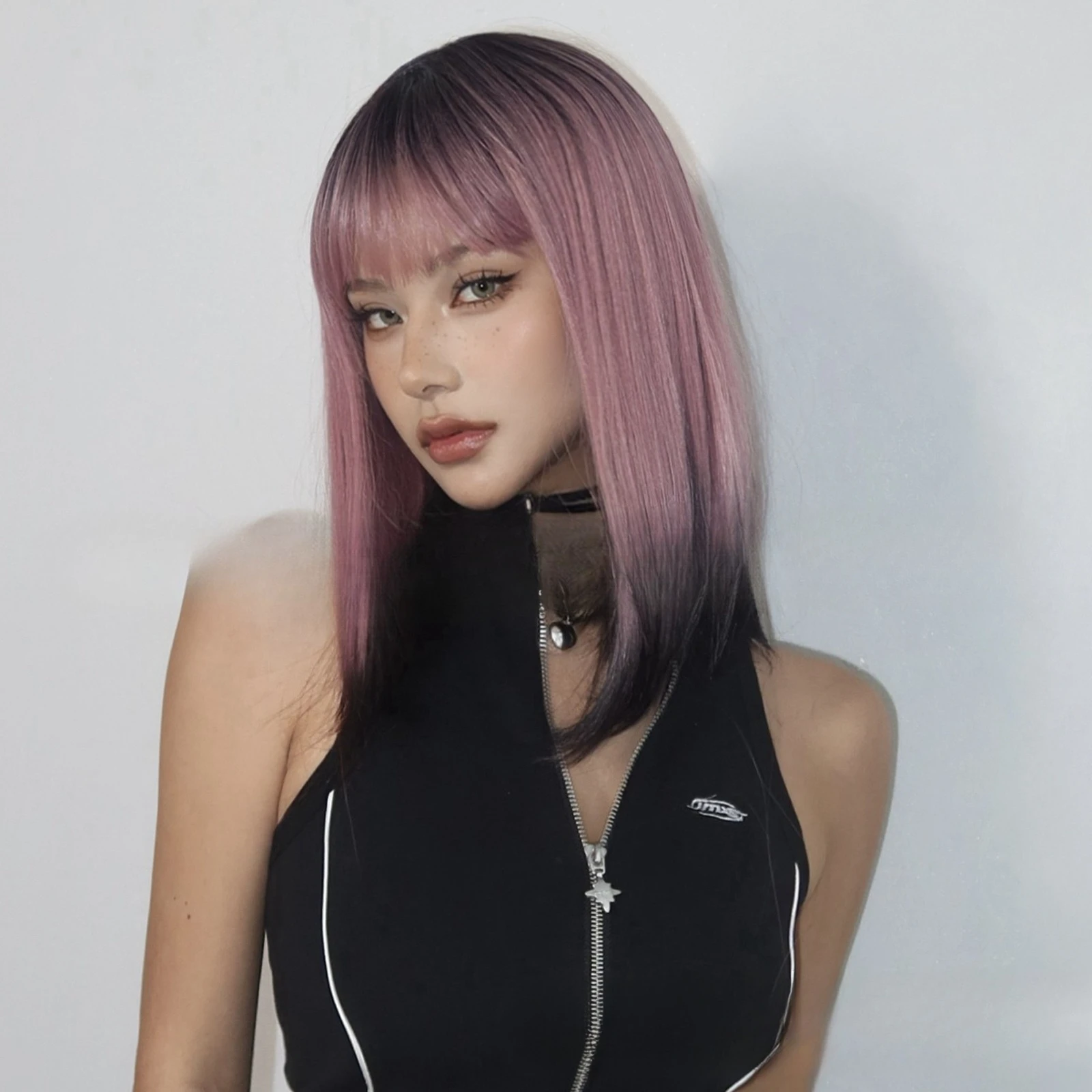 شعر مستعار جديد غطاء رأس كامل تشى الانفجارات مسحوق أسود تغيير تدريجي بوبو الكتف شعر مستعار مستقيم