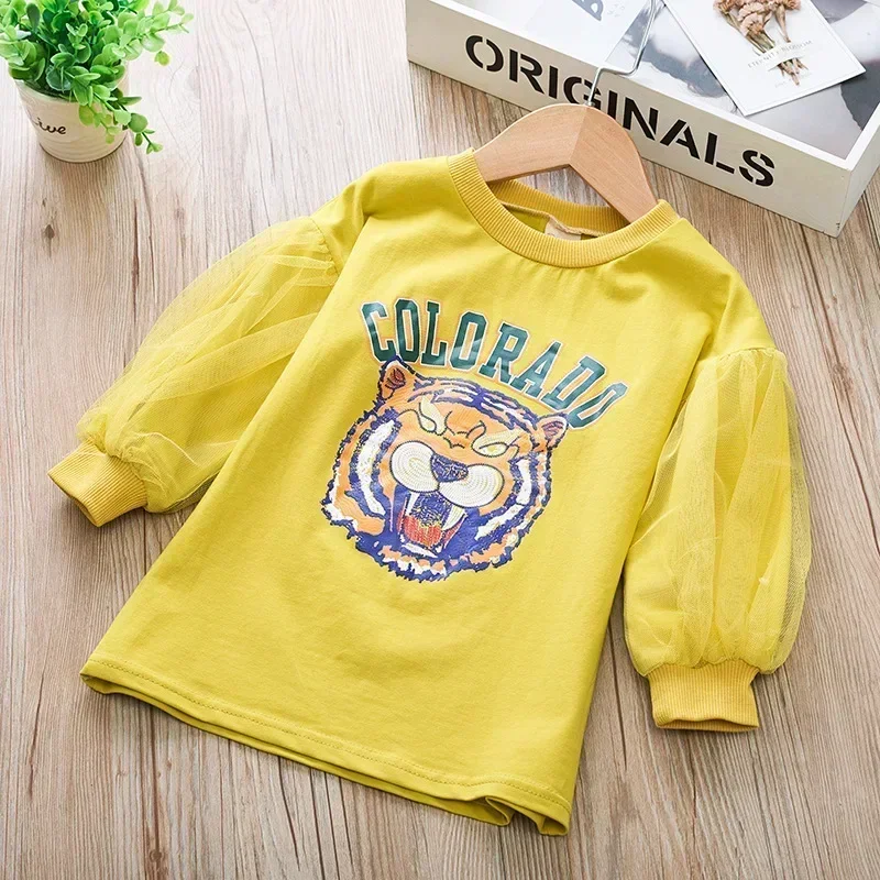 Spring Autumn Cute Cartoon Tiger  Sweater Dress Girls Long Sleeve Dresses