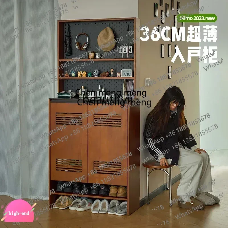 

ss 8617 Retro solid wood shoe cabinet rock slab small apartment storage porch storage large capacity storage AB