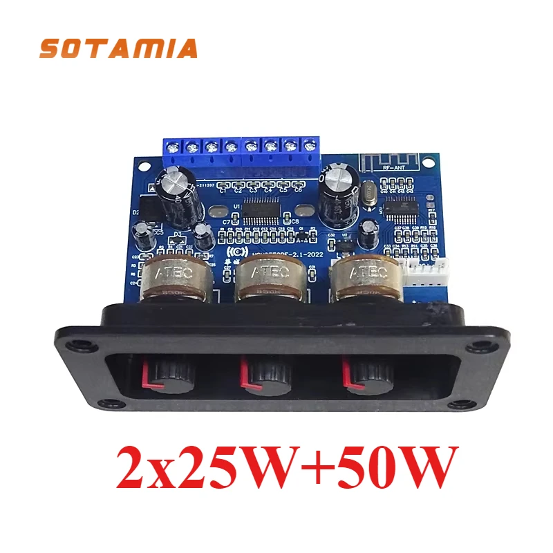 SOTAMIA Bluetooth 5.0 Power Amplifier Audio Board 2x25W+50W Home Theater 2.1 Subwoofer Amplifier Sound Speaker Amplificador