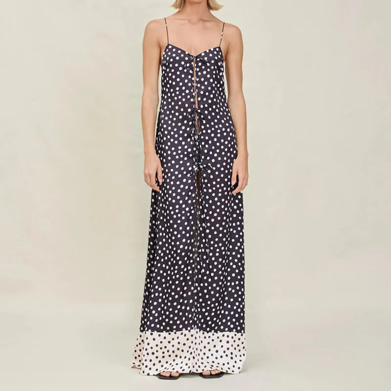 

Сексуальные топы на бретельках с открытыми плечами и брючным костюмом, женские элегантные комплекты из 2 предметов без рукавов на шнуровке, модные наряды с принтом в горошек