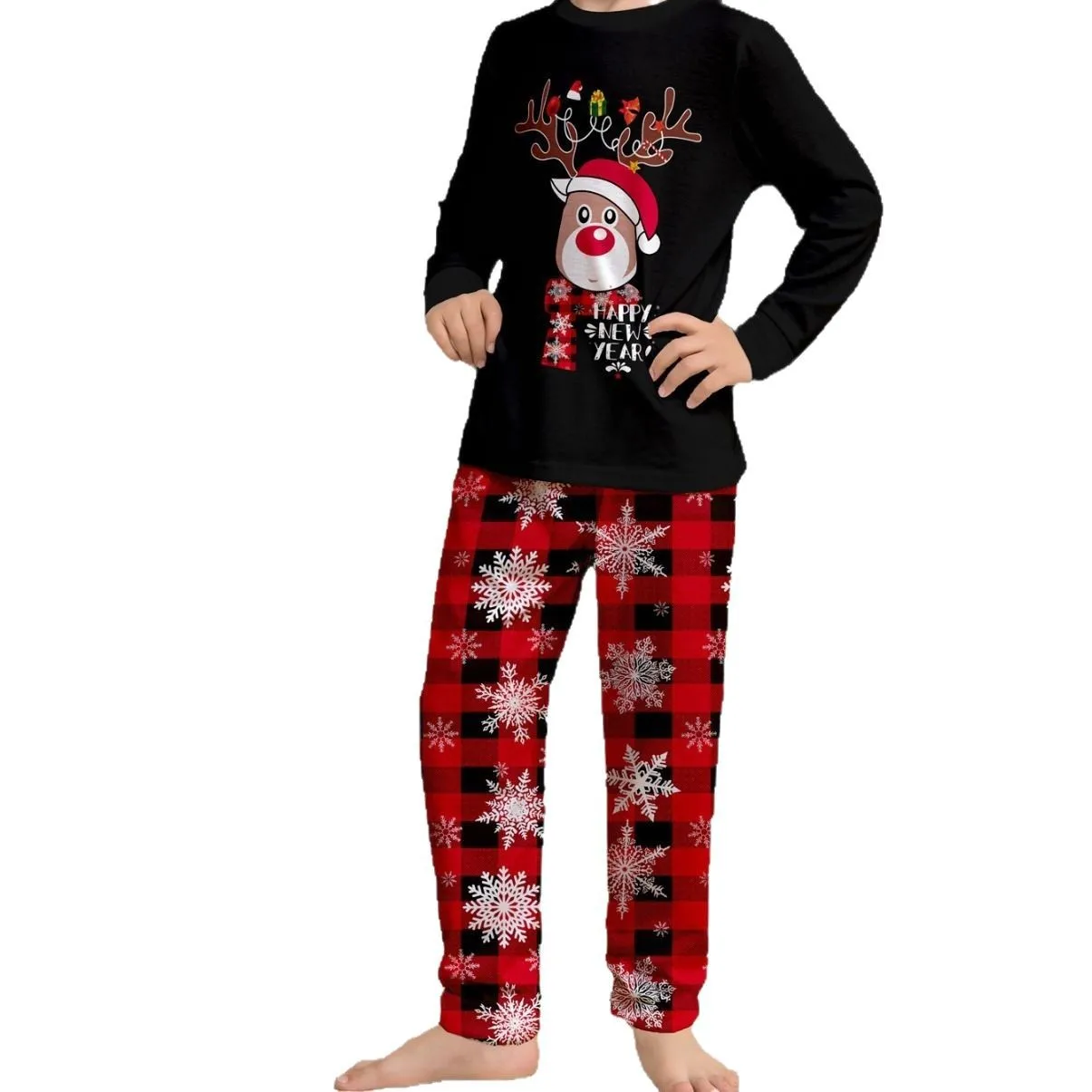 مجموعة ملابس منزلية للوالدين والطفل لعيد الميلاد لعام 2026، بيجامات قطنية للبالغين والأطفال بأكمام طويلة + طقم سراويل طويلة مكون من قطعتين، بذلة أطفال #5