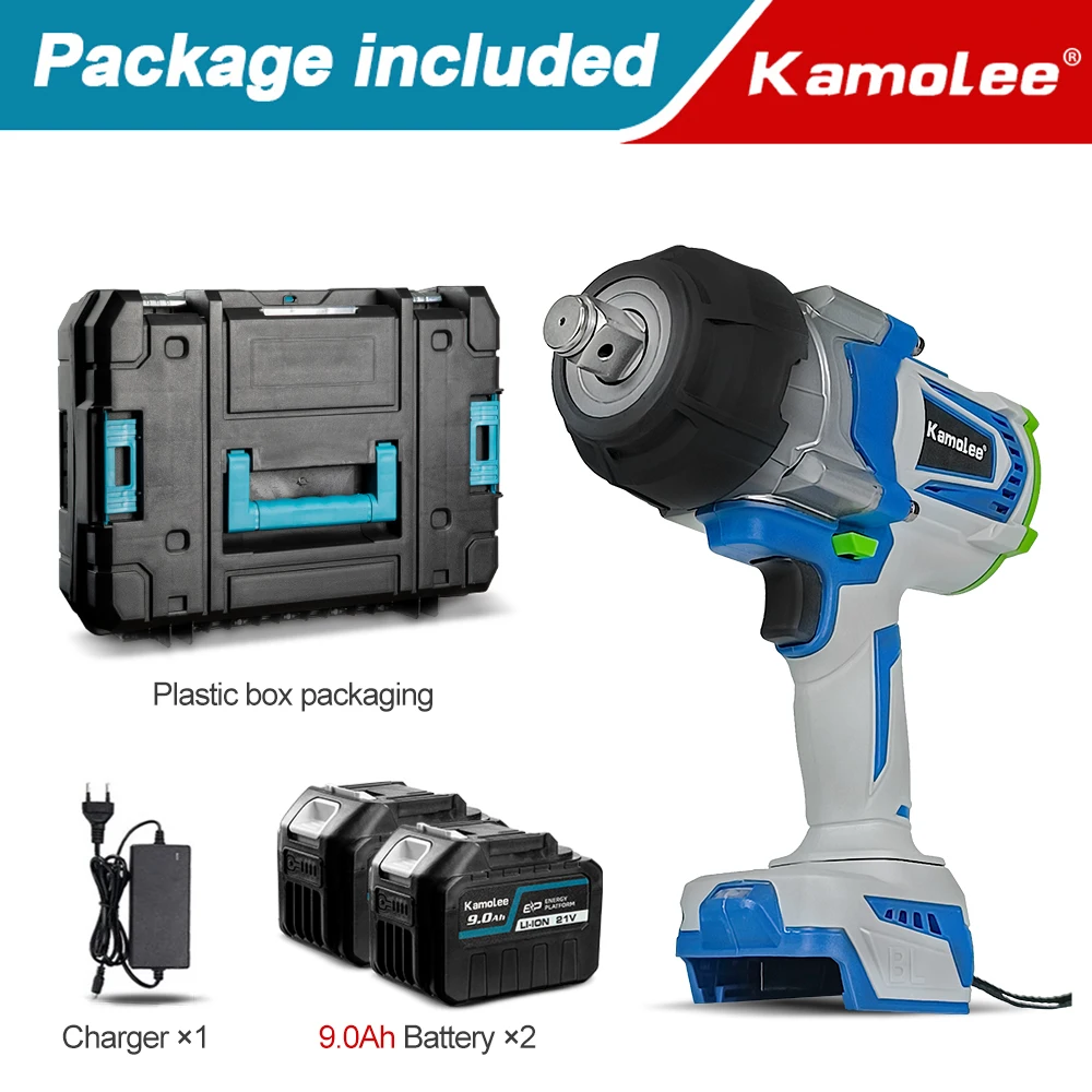 Kamolee 3/4 inch borstelloze elektrische sleutel, 4100NM slagmoersleutel met hoog koppel, snoerloos elektrisch handgereedschap voor reparaties