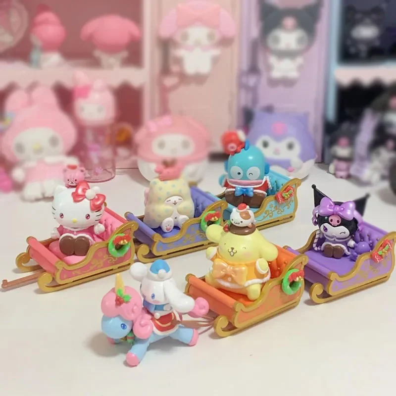 Série de trenó de inverno caixa cega de natal figura de ação brinquedo bonito cinnamoroll decoração de mesa modelo meninas presentes surpresa