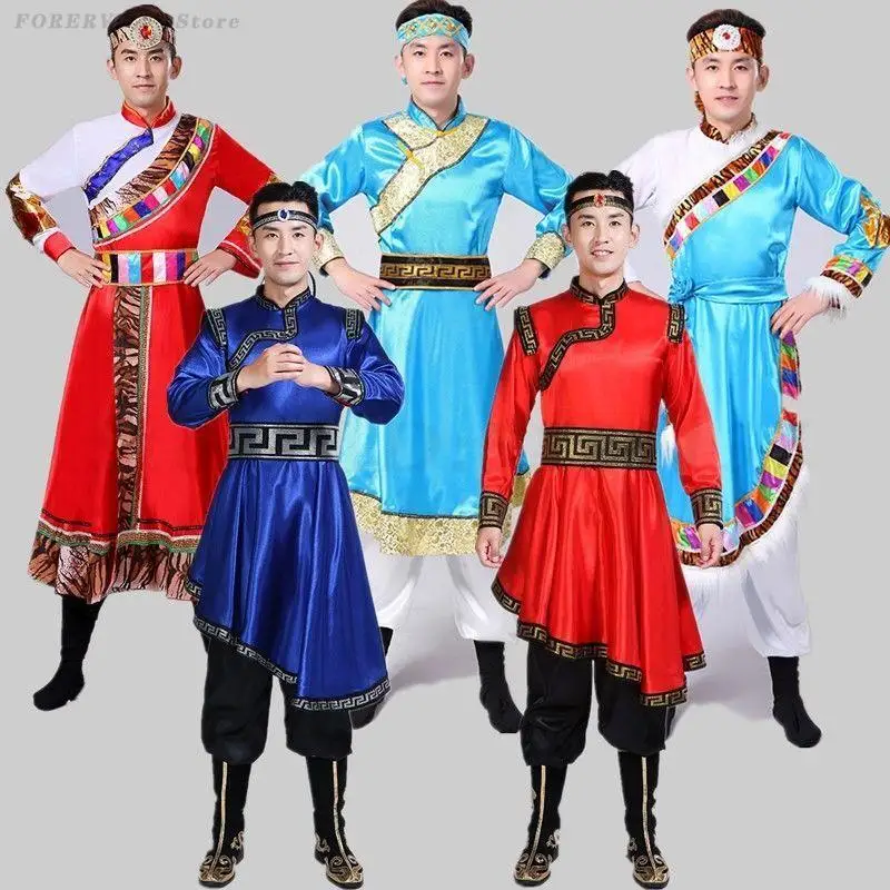 Men's Chinese Mongolia Dance Costume Ethnic Minority Clothes Mongolian Chopstick Dance Outfit National Festival Fancy Dress