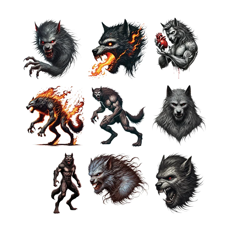 

Animal fire fierce Wolf Iron-On Transfers Patches For T-Shirts DIY Forest Wolf Animals Heat Transfer for Kids Clothes Stickers