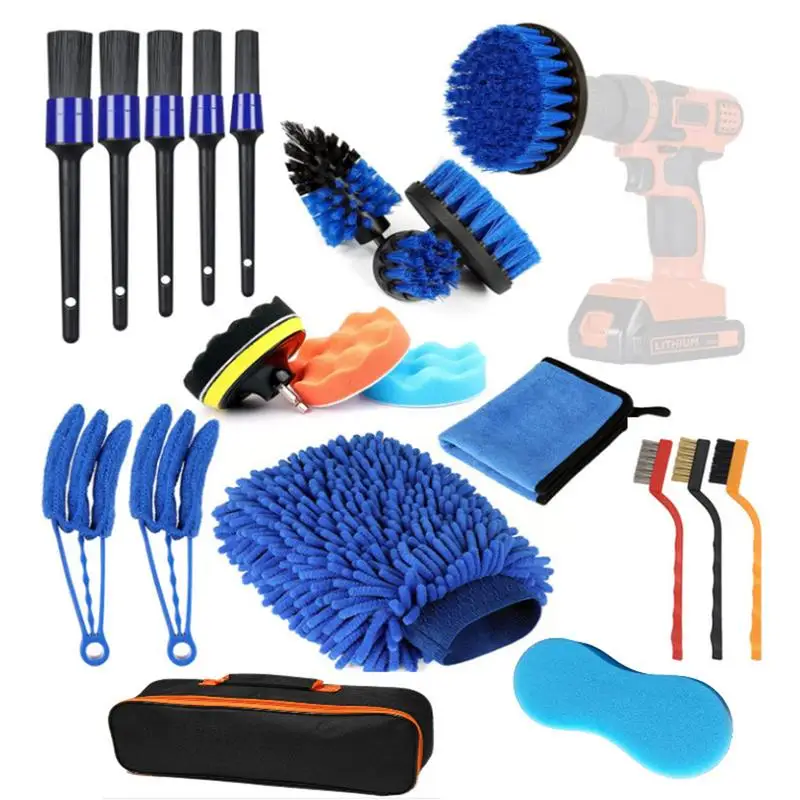 

Detailing Brush Set Car Cleaning Brushes Power Scrubber Drill Brush For Car Leather Air Vents Rim Cleaning Dirt Dust Clean Tools