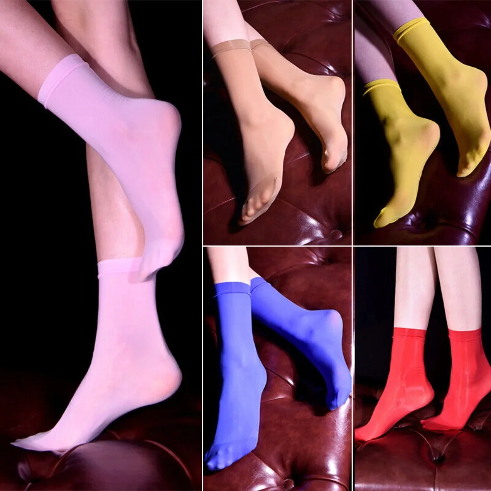 

New 25cm Oily Socks Breathable Soft Silky Socks Oil Shiny Sheer Elastic Ultra Thin Socks Men Women