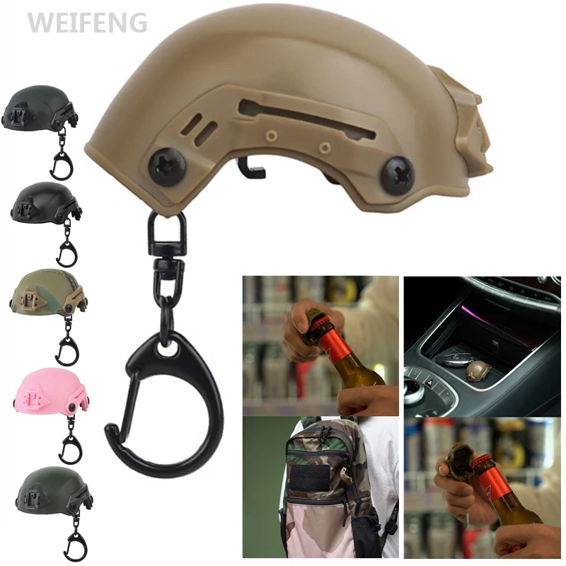 MK Helmet Shape Bottle Opener Keychain Outdoor Ring Clip Holder Organizer for Home Car Keys Backpack Pendant Decoration