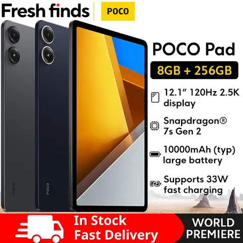 [월드 프리미어] POCO Pad 12.1인치 120Hz 2.5K 디스플레이 Snapdragon 7s Gen 2 Octa 코어 프로세서 33W 10000mAh 배터리 쿼드 스피커