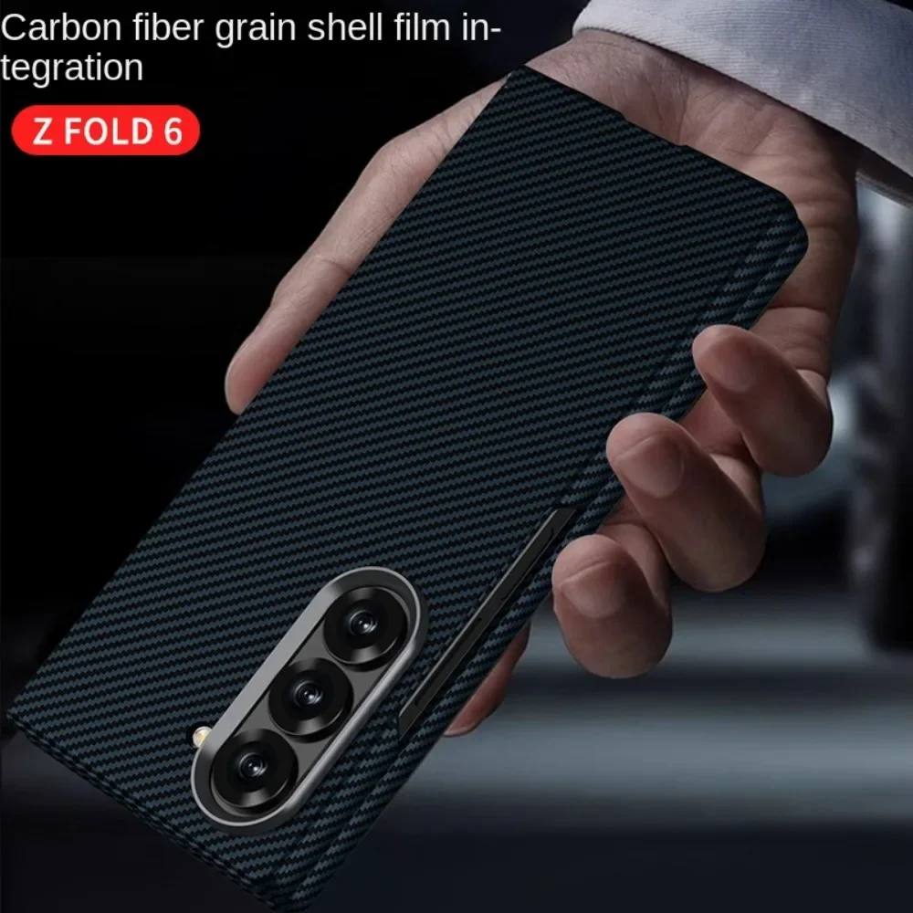 Z Fold 6 Carbon Fiber Leather Phone Case for Samsung Galaxy Z Fold 6 Fold6 Shell Membrane Hard Shell Shockproof Protective Cover