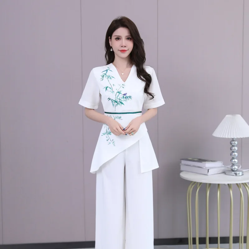 Woman Work Clothes Suit Hotel Waiter Beauty Salon Spa Massage Nail Cafe Sexy Foot Bath Sauna Technician Overall Pants Uniform