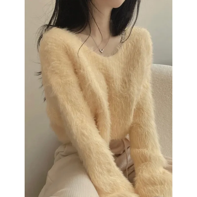 

Korean Sle Soft Plu Long Sve ort Knitted Sweater Women's Spring Autumn Versatile round Ne Commute Faion 2024
