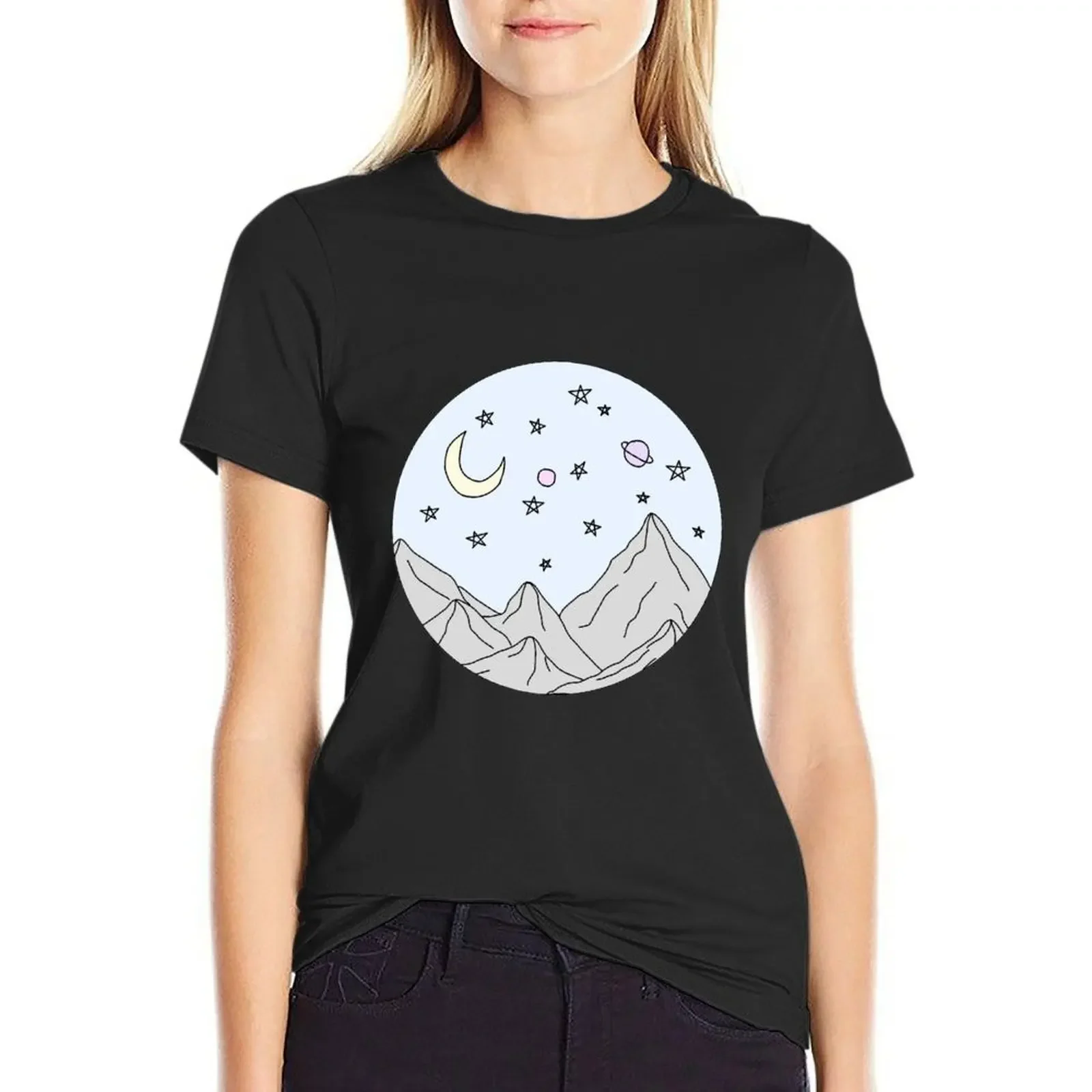 

sky mountain scene T-Shirt female vintage animal print Aesthetic clothing ariat shirts for Women