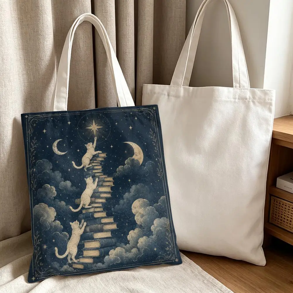 Mystic Storybook Animals Storage Bags Canvas Tote Bag Women Large Capacity Reusable Eco Shopping Bag Shoulder Handbag