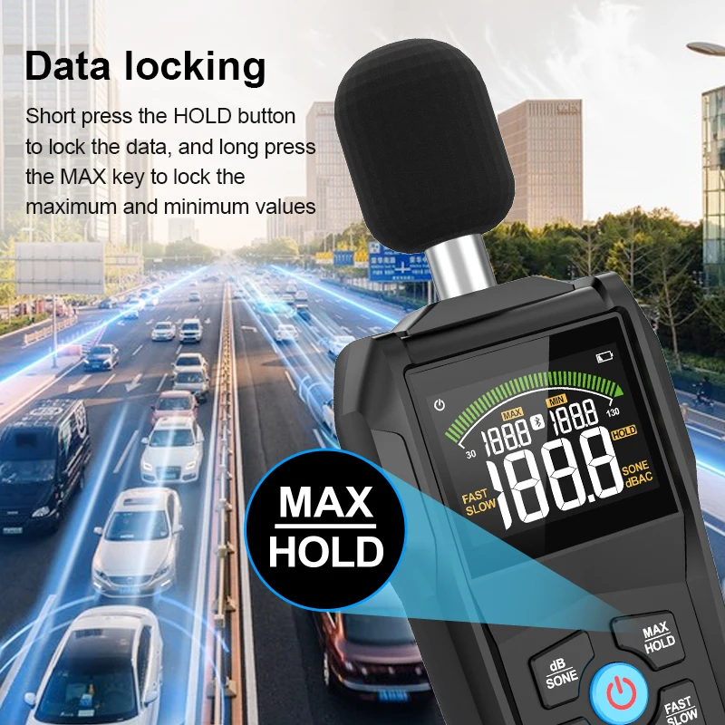 MESTEK Bluetooth Noise Sound Level Meter Color Display Fast Slow Sampling Rate Capacitive Microphone Monitor 30-130dB Backlight