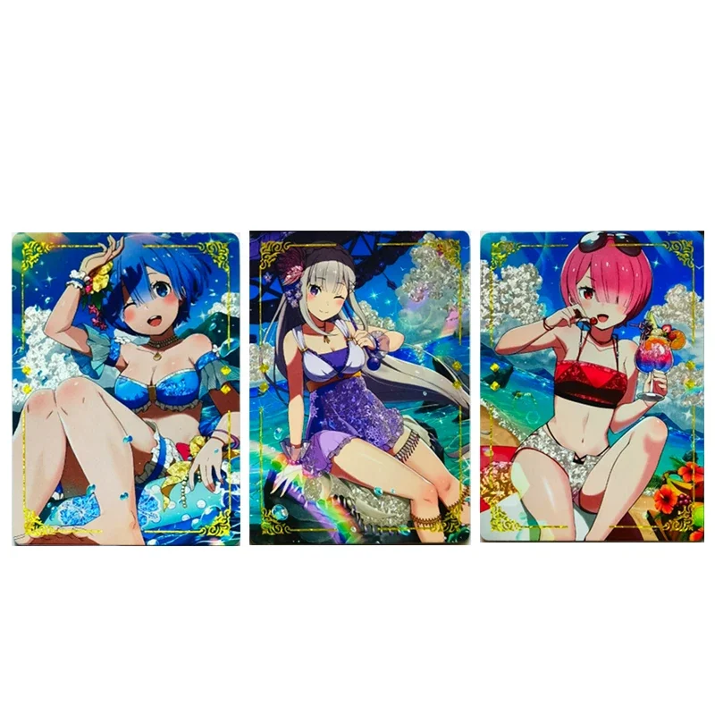 Life in a different world from zero Rem Ram Emilia DIY 3PCS/SET Holiday Gifts Collectible Cards Anime Boy Diamond Glitter