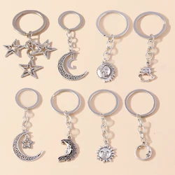 Retro Alloy Sun Moon Keychain Metal Star Keyring Pendants for Car key Holder Handbag Decor Jewelry Gifts Accessories