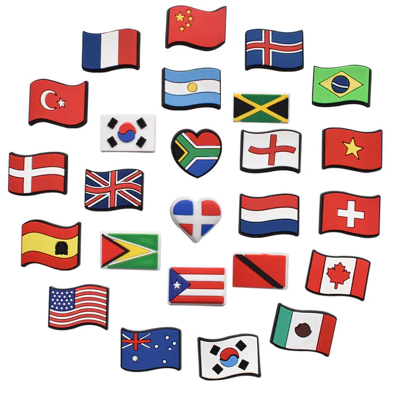 

10-200pcs set National flag Series for Shoe Charms Accessories for Classic Clog Shoe Decoration Fit Wristband Kids Gifts