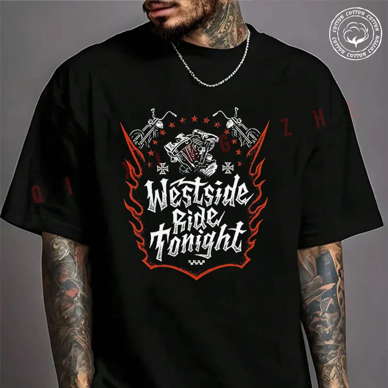 

Moto Men's T-shirt Westside Motorcycle Design Cotton T Shirt Short Sleeve Exquisite Design Essential Top Tees