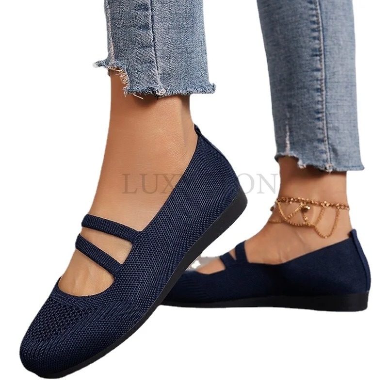 Large Size Round Head Flats Women Solid Color Mesh Breathable Shallow Loafers Casual Lightweight BallerinaShoes Zapatos Planos