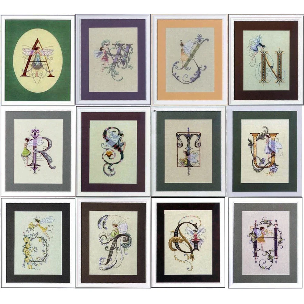 Collezione Amishop Gold Beautiful conted Cross Stitch Kit Alphabet 26 NC Fairy Wizard Elf Letters con perline e fili di metallo