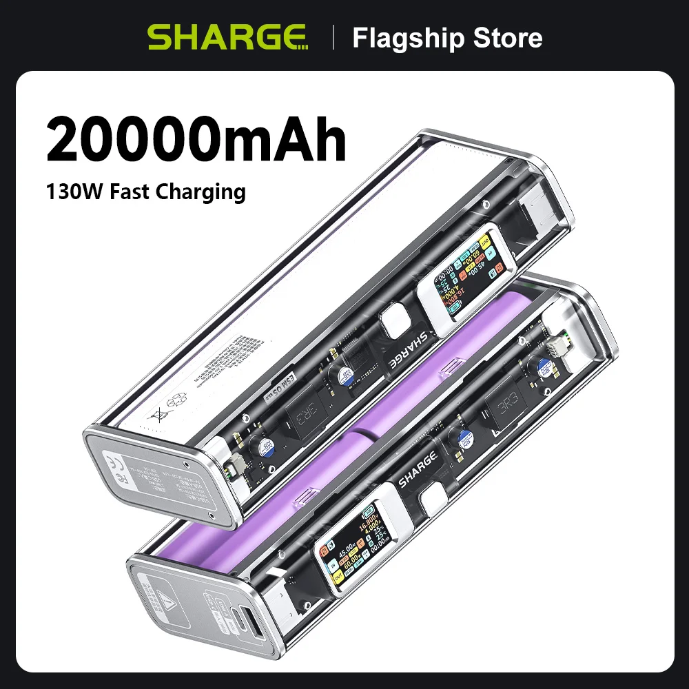 

SHARGE 130W 20000mAh Power Bank Portable Charger PD Fast Charging for MacBook Pro, iPad, iPhone 13, Dell XPS and More